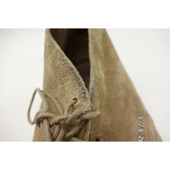 Prada Logo Beige Leather Lace Up Ankle Boots Shoes Women's 37 / 7 - Picture 10 of 12